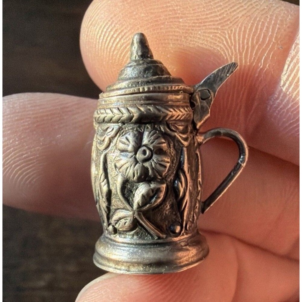 Vintage Moveable Beer Stein 800 Silver Charm Or Miniature Figure 1.9”